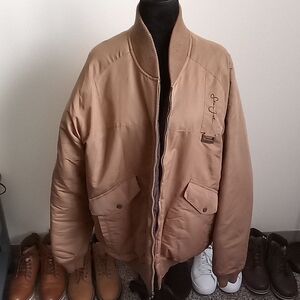 Men's Tan Bomber Jacket with Rib Collar